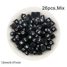 26pcs/Set, 12MM Silicone Letter Beads (Mixed Letters In White, Black, Green, Hot Pink, Etc.), Suitable For Making Handmade DIY Bracelets, Necklaces, Pens, Decorative Items, Handmade Crafts Accessories - Multicolor - View 16