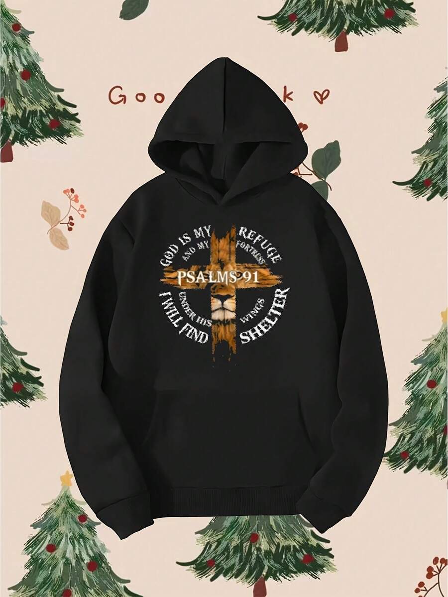 Psalms 91 Christian Religious Hymn Christ Love Men-S Pullover Hoodies With Pocket, Longeeve, Loose Casual Top, Perfect For Daily Wear,Ight Stretch Fabric - 黑色9 - 查看 1