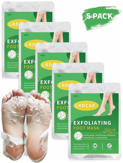 5 Paquetes de Máscara Exfoliante para Pies, Removedor de Callosidades y Piel Muerta, Máscara para Pies Secos y Agrietados, Máscara Suavizante para Pies de Hombres y Mujeres