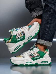 White And Green Men's Casual Sneakers New Fashionable Sports Shoes For Men Comfortable, Lightweight And Versatile Graffiti Colors - Green - View 3