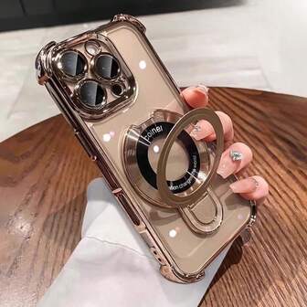 Drop-Resistant Anti-Drop Phone Case Compatible With IPhone 17 15 Pro Max Holder Bracket Case Luxury Transparent Plating Airbag Shockproof Cover Compatible With IPhone 17 6/7/8/X/XS/XR/11/12/13/14/15/16/16e,Galaxy S22/23/24/25/S24 FE/S25 EDGE, A04/05/06/A07/A14/A15/A16/A17/A24/A25/A34, Redmi Note 9/10/11/12/13/14 ,Redmi 9/10/12/13C 14C/A5/A3,OPPO,MOTO,Honor X,HW, RENO Realme C53 C55 C61 C63 C65 C75