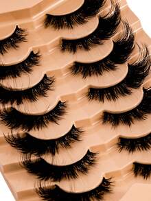 New Style 7 Pairs Of Cat Eye Lashes, 3D Natural False Lashes, 5D Volumizing & Soft Cross Manga Mascara, Wispy Natural Lash Extension Look - Black - View 5