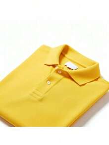 Men's Plain Casual Polo Shirt, 100% Cotton, With Buttons - 黃鱷 - 查看 2