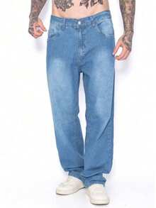 Stylish Wide-Leg Balloon Jeans For Men - Dazzling - 中等水洗藍 - 查看 1