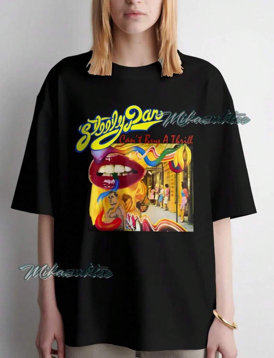 Camiseta vintage de Steely Dan, camiseta gráfica desteñida de la banda de rock - Negro - Ver 1