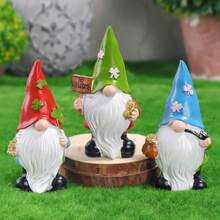 3Pcs St Patrick's Day Gnome Decor | Shamrock & Gold Design Resin Figurines | Lucky Irish Ornaments For Home Party Table Mantel Shelf Display - Multicolor - View 2