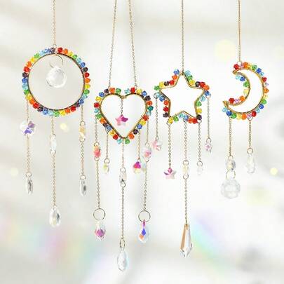 1pc Rainbow Star Moon Window Garden Decor Crystal Sun Catcher Hanging Ornament