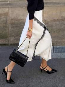 Gonna elegante da donna in pizzo e patchwork, adatta per appuntamenti, compleanni e feste - Bianco - Visualizzare 4