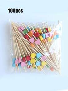 100 件/套竹制专业鸡尾酒签，心形尖头，鸡尾酒会情人节用品，派对装饰，派对用品，节日装饰，桌面装饰