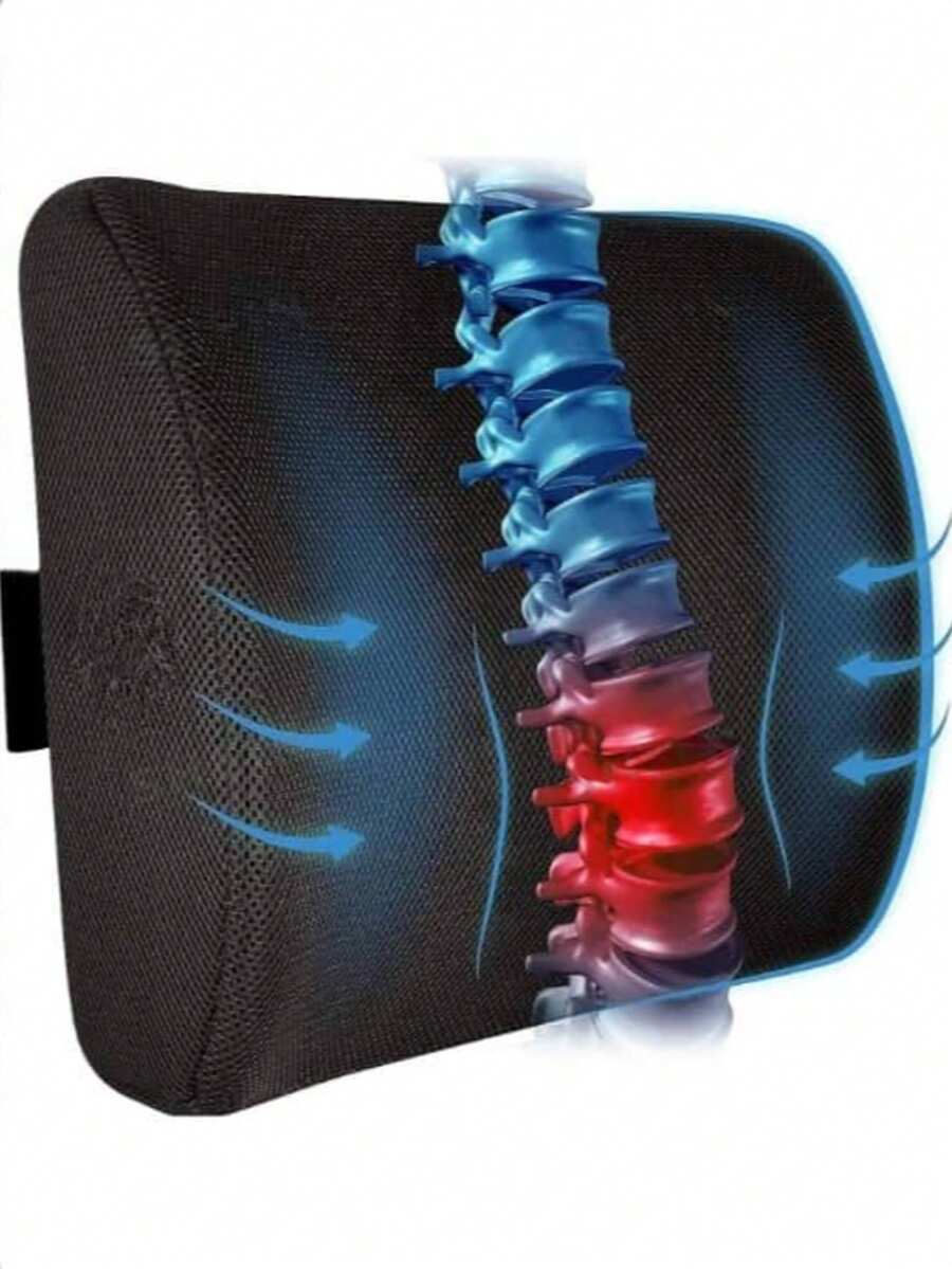 1pc Ergonomic Lumbar Support Pillow For Office Chairs, Cars & Gaming - Memory Foam Cushion With Adjustable Mesh Cover Straps To Improve Posture