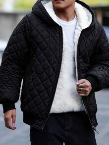 1pc Teenage Boys' Thermal Lined Warm Casual Solid Color Outdoor Hooded Jacket, Winter - Black - View 6