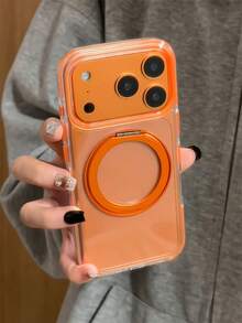 1pc Anti-Drop Candy Color Frame 360 Multi-Angle Movable Ring Holder Clear Magnetic Phone Case Compatible With IPhone 17 Pro Max 17 Pro 16 15 14 13 12 Pro Max Plus Hard PC Cover Dopamine Color - 橘色 - 查看 2