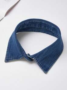 Blue & Black Casual Washed Denim Detachable Pointed Collar - Denim Fake Collar - View 14