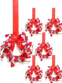 2 szt./1 szt. Czerwony wieniec w kształcie serca z kokardą i czerwonymi jagodami, sztuczny wieniec kwiatowy w kształcie serca, wielofunkcyjny, na ścianę, szafkę, okno, drzwi, kominek, imprezę, zaręczyny/ślub i do domu, odpowiedni na Walentynki, Nowy Rok i inne święta (produkt rękodzielniczy, drobne niedoskonałości powierzchni lub wady są normalne i nie wpływają na użytkowanie ani estetykę) - Wielokolorowe - Zobacz 2