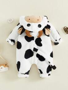 Mono de bebé con capucha de manga larga, disfraz de vaca para cosplay, ropa de Halloween para niñas y niños - Multicolor - Ver 2
