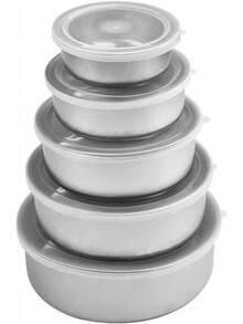 Juego de cuencos para mezclar de acero inoxidable con tapas transparentes, 5 tamaños para preparar comidas y almacenamiento de alimentos - 1 - Ver 10