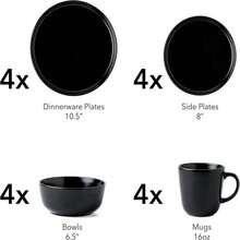 Arora FLACKAR Square Stoneware Dinnerware Set For 4, Dinner Plates, Side Plates, Cereal Bowls, Mugs - Reactive Glaze Turquoise (497248), 16 Count (Pack Of 1) - ColorA - 查看 2