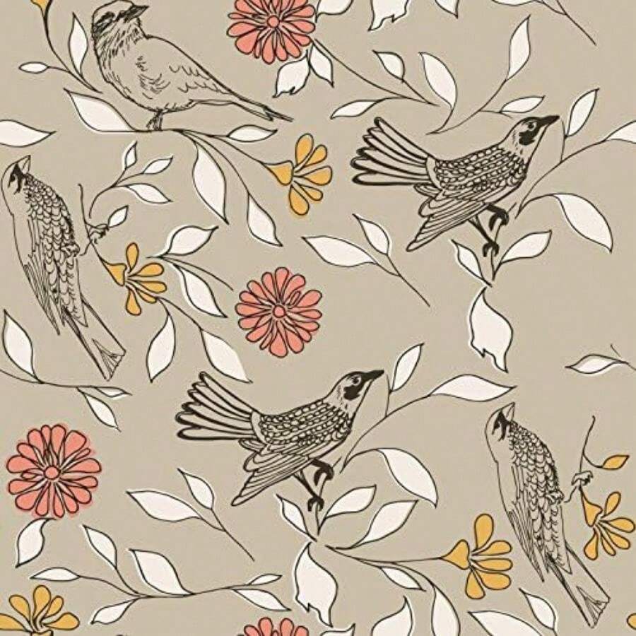 Novogratz - Papel pintado extraíble con estampado floral de bloque de esmeralda(Greige Pájaros) - Multicolor - Ver 1