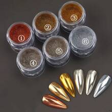 6 Colors/Set Powder, Gold, Silver, Rose Gold Super Bright Metallic Effect, Holographic Mirror Glitter Powder Set, Suitable For Nail Art Decoration - Multicolor - View 2