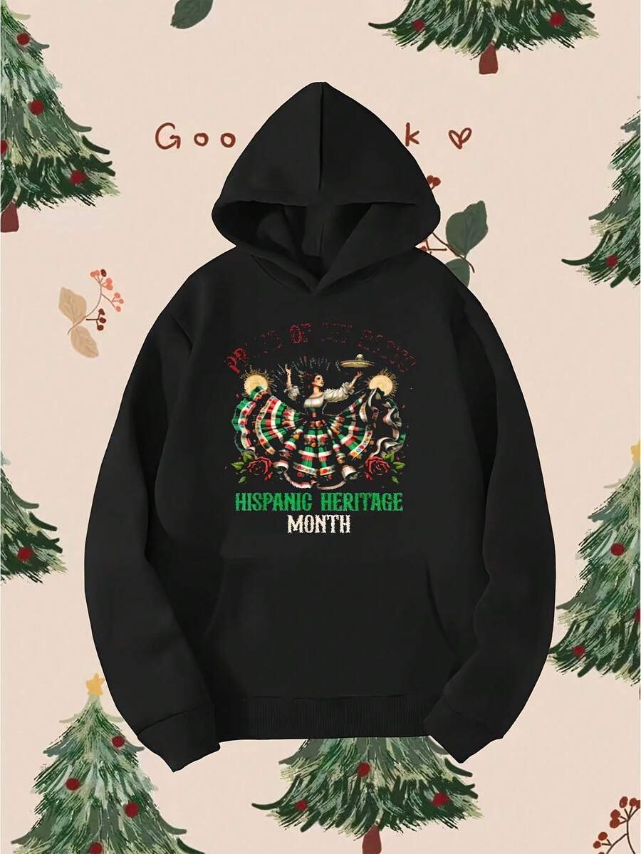 Proud Of My Roots Hispanic Heritage Latino Women Dancing Hoodie S 3XL Men-S Pullover Hoodies With Pocket, Longeeve, Loose Casual Top, Perfect For Daily Wear, Fabricight Stretch, _585 - 黑色6 - 查看 1