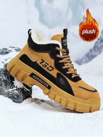 Men's Winter Snow Boots, New Casual High-Top Thick-Sole Winter Boots, Fur-Lined, Cold-Resistant, Anti-Slip, Anti-Odor, Suitable For Students, Campus, Outdoor, Commuting, Adventure, And Strolling In Winter