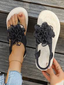 1 Pair Women's New Thick Sole Open Toe Sandals, Fashionable, Comfortable, Versatile Beach Wear - Black - View 2