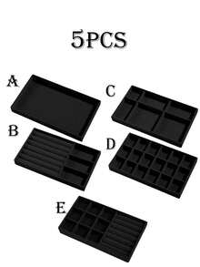 9pcs/1pc Velvet Jewelry Tray, Jewelry Dish, Multi-Functional Storage Box, Large Capacity Jewelry Organizer With Independent Compartments, Stackable Jewelry Rack, Suitable For Earrings, Necklaces, Bracelets, Rings, Hair Clips, Hair Bands, Etc. Valentine's Day Velvet Jewelry Tray - Black - View 18