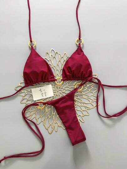 2 pezzi Bikini casual, carino, elegante, sexy, boho, con fiori e lacci, costume da bagno, per vacanze al mare, /estate