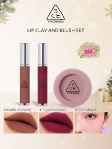 Set de 3 piezas de rubor y lodo labial