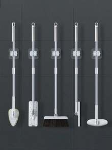 1/2/3/4/6/8 Ganchos de soporte de trapeador sin agujeros montados en la pared, clips de almacenamiento de herramientas de limpieza, organizador de trapeador y escoba montado en la pared, adecuado para baño, cocina, accesorios de limpieza de jardín, almacenamiento de herramientas del hogar - Multicolor - Ver 10