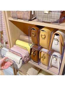 4pcs Clear Wardrobe Bag Storage Tote Purse Bag Divider Removable Cabinet Rack, Wardrobe Suitable For Bedroom Bathroom Office Practical Book Divider L Shape Storage Rack, Space Saving Storage Rack, Car Organizer Storage Bins Drawer Organizer,Transparent 4-Compartment Organiser Is Only Suitable For Small Handbags, For Clothing Wardrobe Storage Closet Dividers Closet Dividers Sweater Sock Pants Jeans Underwear