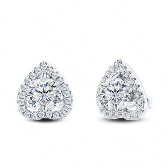 一对925纯银2克拉圆形莫桑石耳钉，时尚优雅的心形耳钉，VVS1净度，完美圆形切割，附带GRA证书和礼盒