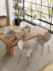 Goeurvant Modern Vertical-Stripe Upholstered Dining Chairs With Armrests And Solid Wood Legs For Dining Room, Kitchen, Living Room - Set Of 2 / Set Of 4 / Set Of 6 - Beige - Beige - View 2