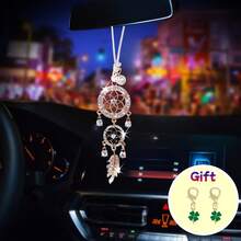 A Shiny Dream Catcher Car Hanging Ornament - An Elegant Rearview Mirror Decoration With Shiny Feather Design - An In-Car Accessory Accompanied By Two Four-Leaf Clover Bag Ornaments - This Is A Suitable Birthday Gift For Elegant Women - 白色(含2個幸運草墜飾) - 查看 2