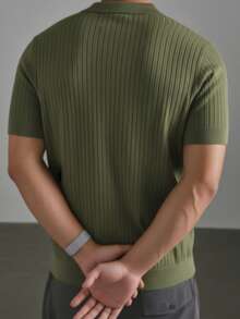GRDR Men's Solid Color Short Sleeve Knit Sweater, Fashionable For Summer - Army Green - View 3