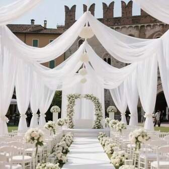 1pc Romantic 393inch White Sheer Draping Fabric, Long Solid Color Gauze Curtain Multi-Purpose Party Background Yarn For Wedding Archway, Home Decoration, Birthday Wedding Party Room Background Decoration Supplies Ceremony Backdrop, Table Decor Gauze Table Cover Table Runner, Scene Decoration Photography Props Yarn, Solid Color Gauze, Christmas Decoration, Christmas Room Decoration, Navidad Decoration