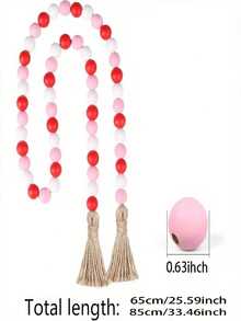 1pc Valentine's Day Tassel & Wooden Bead Wreath Tiered Tray - Multi-Color Wooden Bead Wall Decor, Modern Bead Hoop Suitable For Home, School, Party Decoration - Valentine's Day Gift - Multicolor - View 2