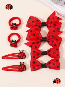 8 szt./zestaw gumek do włosów z kokardką w kształcie biedronki dla dziewczynek, kokardy z grosgrainu w kształcie jaskółczego ogona, ozdobna opaska na głowę z biedronką, urocze akcesoria do włosów dla dziewczynek, nastolatki, prezenty na lato, codziennie