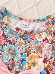 女婴优雅花卉蝴蝶结无袖连衣裙和长袖开衫套装，春秋季 - 粉色 - 查看 6