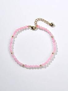 1pc 18K Gold Plated Natural Rose Quartz Faceted Bead Bracelet - Rose Quartz - View 5