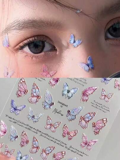 1 pieza Nuevos adhesivos realistas de mariposa para otoño/invierno para cara, ojos, cuello y oídos con respaldo autoadhesivo, para maquillaje de cara, Y2K, KPOP, cara con brillo, carnaval, decoración facial
