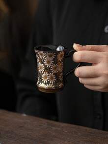 1个手工陶瓷咖啡杯，中东风格设计，适用于浓缩咖啡、茶、牛奶、阿拉伯咖啡 - 80毫升，小巧咖啡杯，沙特国庆节礼物，适合家庭和办公室使用