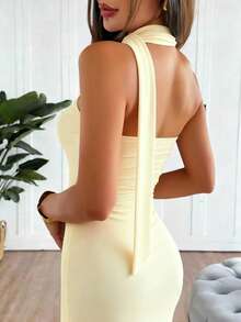 女士性感休闲抹胸连衣裙，优雅纯色无肩带迷你连衣裙，无肩带，防滑，轻松展现优雅气质，女士夏季黄色派对沙滩裙，新年、情人节服装