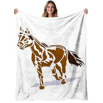 1pc Horse Flannel Blanket - Western Cowboy Horse Print Bedspread, Soft Warm Bed Cover For Sofa/Bed/Outdoor, 280GSM Heavyweight Horse-Themed Bedding, All-Season Cozy Gift For Equestrians & Western Decor Lovers