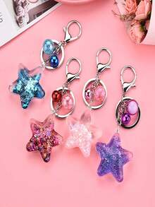 1pc Acrylic Keychain With Pentagram Liquid Glitter Keyring, Cute Bag Charm Accessory