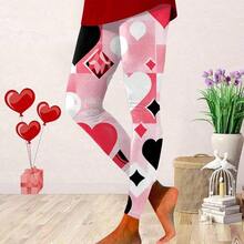 Leggings deportivos ajustados y cmodos para el da de San Valentn con estampado de cintura alta, para mujeres y mujeres - negro - + G - Ver 3