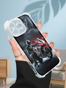 1PC Funda transparente con diseño de motociclista en traje negro junto a moto deportiva, estilo minimalista urbano y dinámico, protección contra caídas, ideal para hombres y amantes de las motos y el estilo de vida activo, regalo perfecto para fiestas, amigos, pareja o familia : funda transparente resistente a golpes, compatible con Apple Phone17/16/15/14/13/12/11/XS/XR/X/PLUS/PRO/PROMAX, agarre cómodo, regalo ideal para ocasiones especiales - transparente - Ver 7