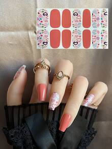 Valentine's Day Heart-Shaped Sweet Pink Y2K Versatile Mixed Nail Art Stickers With Applicator Strips, Easy To Apply