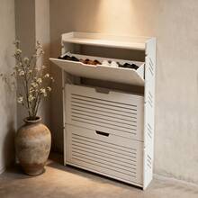 Shoe Storage Cabinet With 3 Flip Drawers, Shoe Cabinet For Entryway Slim, Free Standing Shoe Rack Cabinet, Narrow Shoe Organizer For Entryway, Hallway, White - 白色 - 查看 3