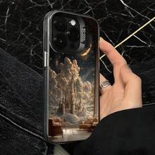 Funda para teléfono Castillo Blanco en Nubes Diseño de Arte Fantasía para iPhone 14 13 12 11 Pro Max y  Galaxy S23 S22 S21 Plus Opción de Regalo Ideal para Todas las Estaciones - Negro - Ver 4